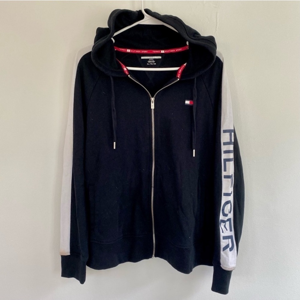 Tommy Hilfiger Navy Blue Logo Sweatshirt w/ Zipper & Hood
